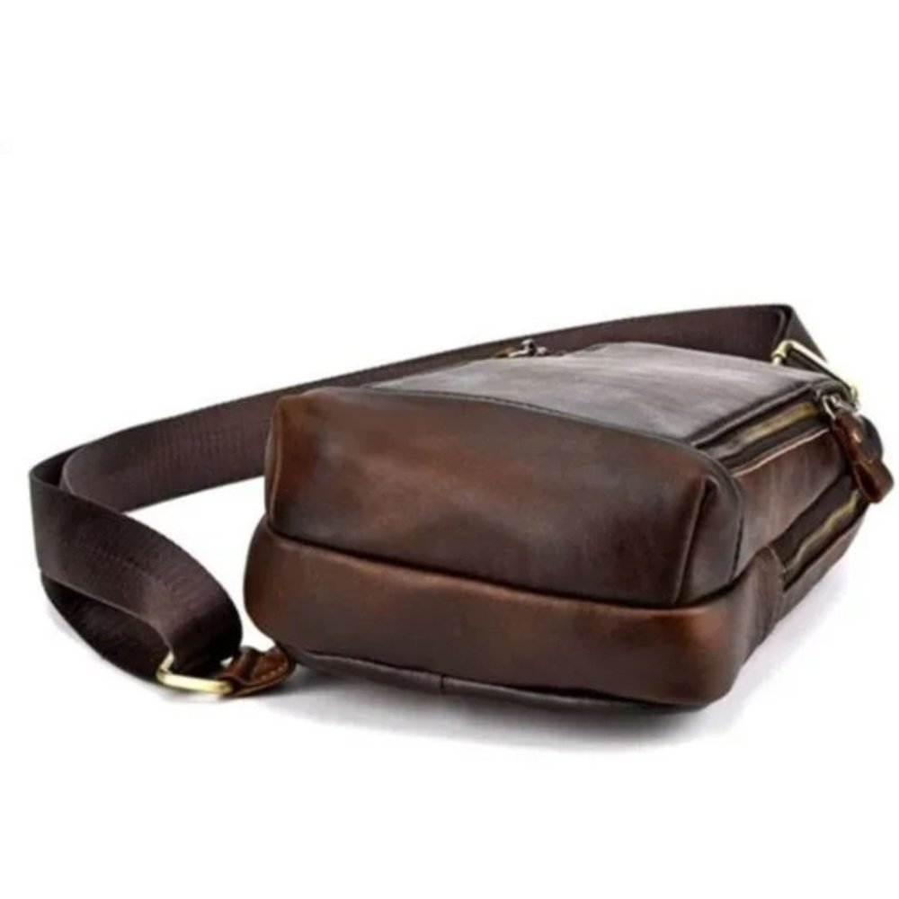LEATHER Sling Bag Crossbody Backpack for Men Women 16coffee - Picture 5 of 8